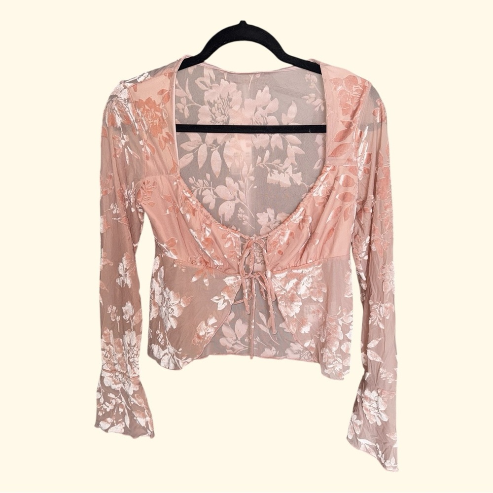 Kimchi Blue Velvet Floral Front Tie Top